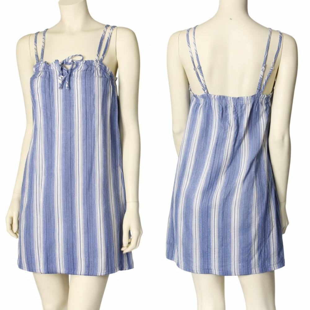 Magnolia Skye Striped Dress Blue White Spaghetti Strap Tie Front Cotton Small